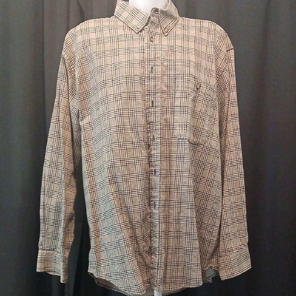 Men's Beige Plaid Button-Down Shirt